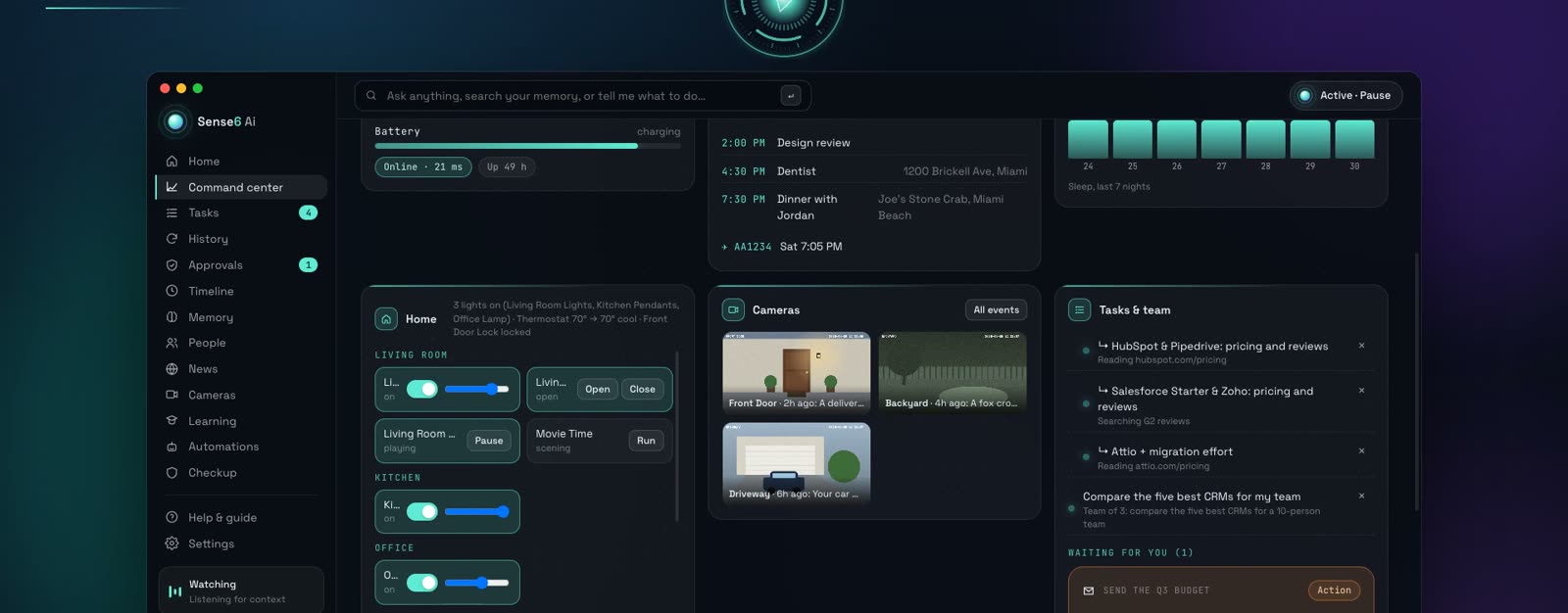 The Sense6 Hub: your day, your home, your cameras and everything it’s working on